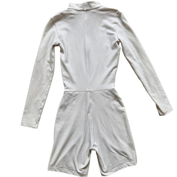 Tank Air White High Neck Long Sleeve Unitard Romper - Picture 5 of 5